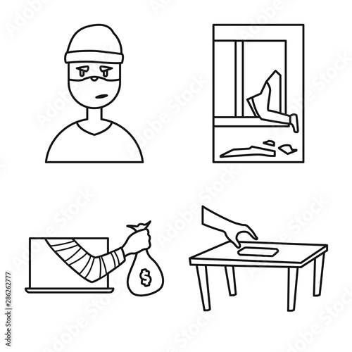 Vector illustration of thug and robbery sign. Set of thug and fraud vector icon for stock.