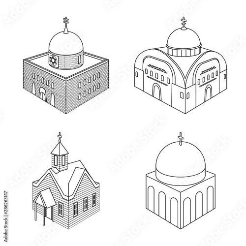 Isolated object of architecture and building icon. Collection of architecture and clergy stock symbol for web.
