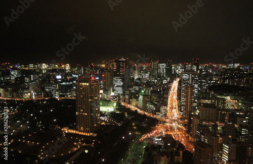 Street views from Tokyo Tower by night  in Japan