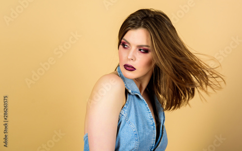 sexuality. skincare cosmetics. fashion makeup. beautiful woman with luxury hair. sexy woman with sensual look. volume beauty. hairdresser salon. Fresh funky beauty. copy space