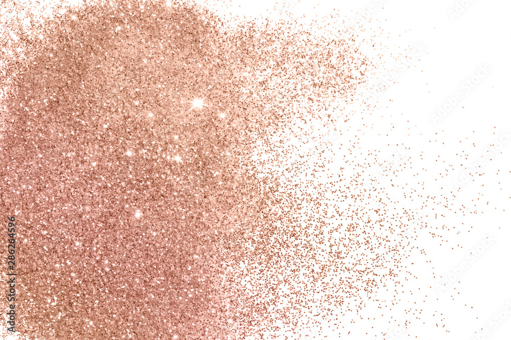 Pink glitter sparkles on white background