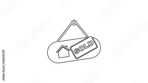 Black Hanging with text Sold line icon on white background. Sold sticker. Soldboard. 4K Video motion graphic animation photo