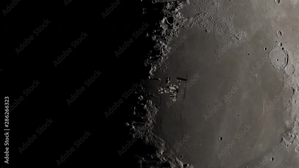 Moon city fictional human settlement on earth satellite view from sky. Contains public domain elements by Nasa