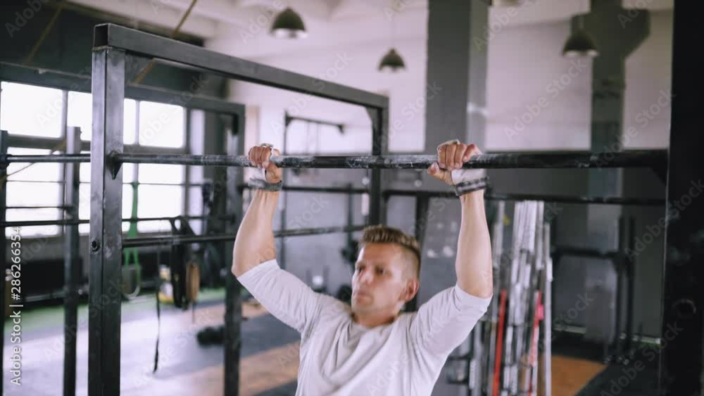 Video Stock Close up. High pullups to chest to be fit. Best exercises