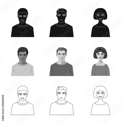 Vector illustration of hairstyle and profession icon. Collection of hairstyle and character stock vector illustration.