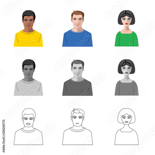 Isolated object of hairstyle and profession logo. Collection of hairstyle and character vector icon for stock.