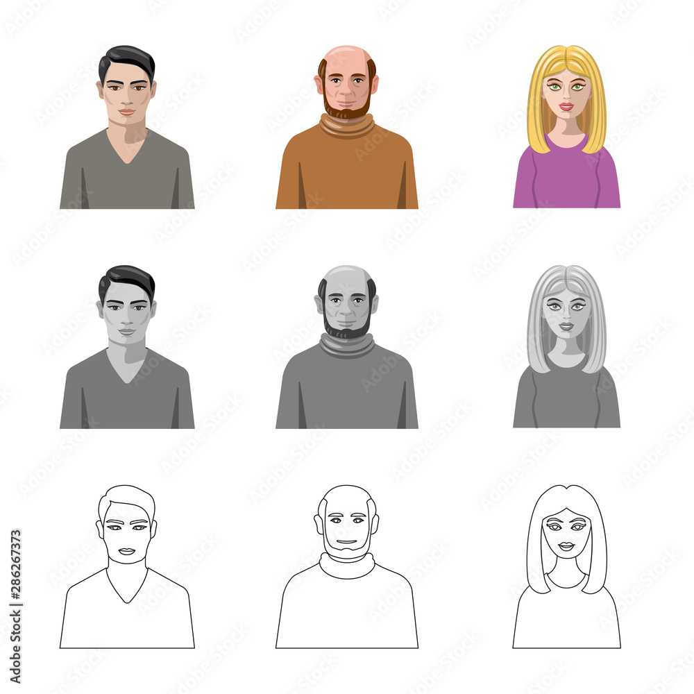 Vector design of hairstyle and profession logo. Collection of hairstyle and character stock symbol for web. Vector design of hairstyle and profession logo. Collection of hairstyle and character stock symbol for web.