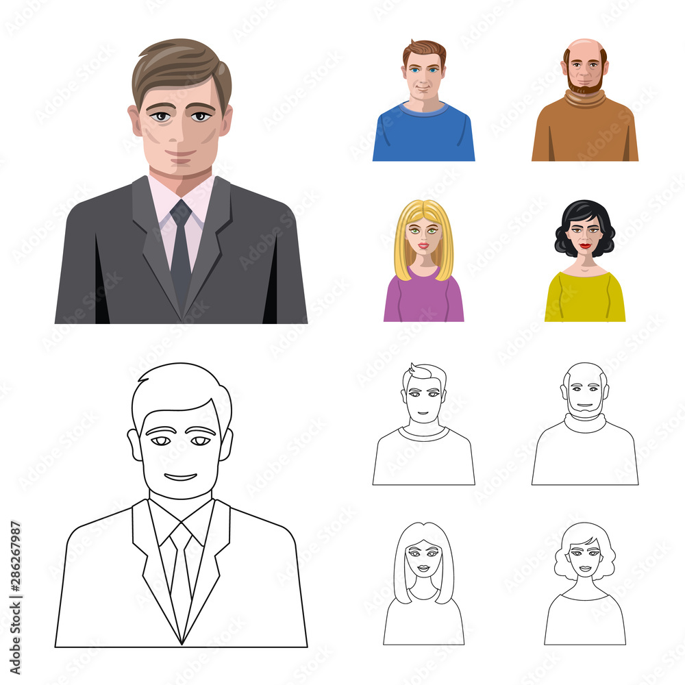 Vector design of hairstyle and profession sign. Collection of hairstyle and character vector icon for stock. Vector design of hairstyle and profession sign. Collection of hairstyle and character vector icon for stock.