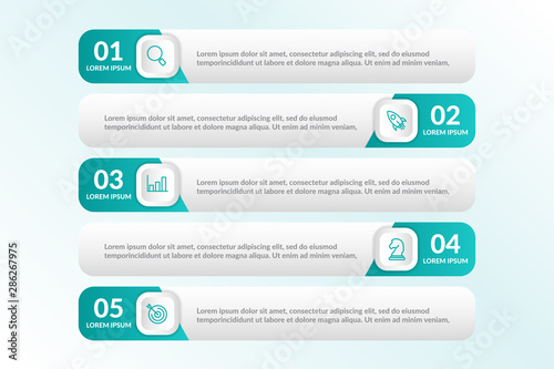 vector list Infographic design with 5 icons options or steps. Infographics for business concept.for presentations banner, workflow layout, process diagram, flow chart and how it work