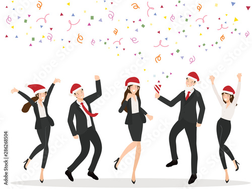 team worker Christmas party in office with confetti eps10 vectors illustration