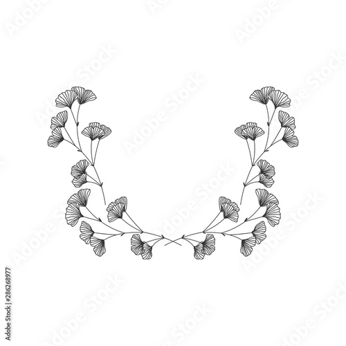 Hand drawn ginkgo biloba wreath on white background