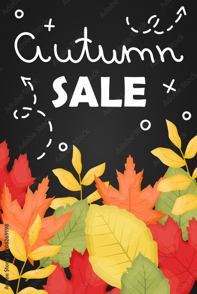 The Autumn Sale Poster with fallen leaves and dark background.