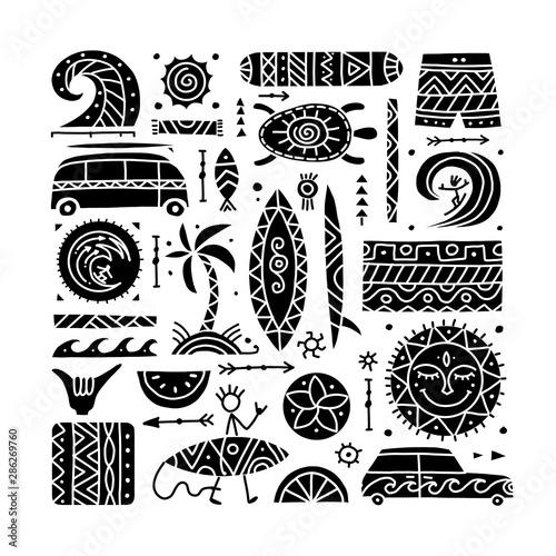 Surfing background. Tribal elements for your design