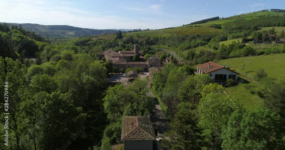 Sainte-Croix-en-Jarez, aerial approach, Loire, labelled Les Plus Beaux Villages de France Sainte-Croix-en-Jarez, aerial approach, Loire, labelled Les Plus Beaux Villages de France