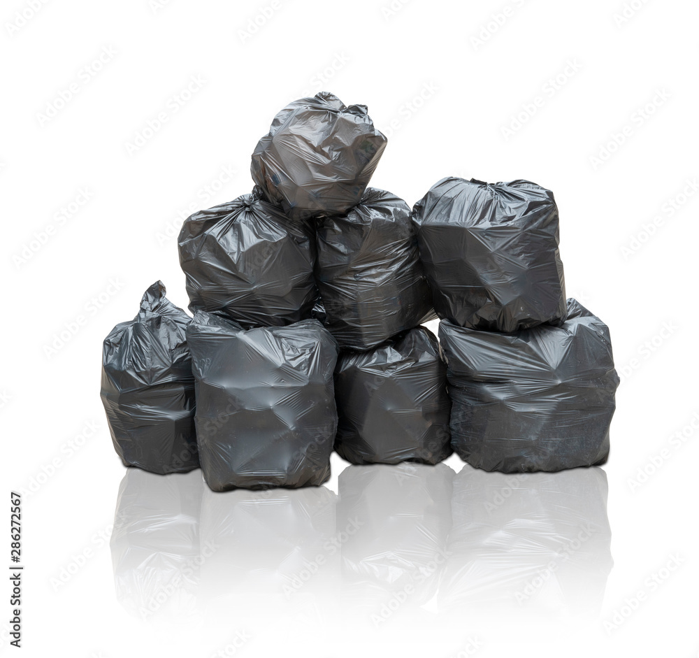 Black Plastic Bags for garbage, Bins Big Stack,Trash Pile isolated on white  background .Concept of collecting waste for recycling. Stock Photo | Adobe  Stock