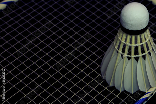 Badminton shuttlecock on black background.
