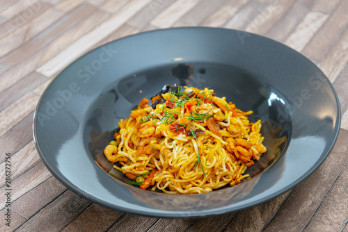 asian food fried noodle on the table