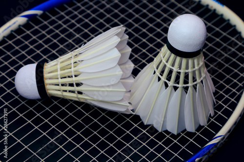 Badminton shuttlecock on black background.