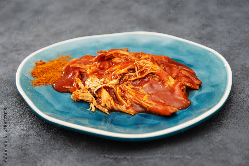 BBQ Pork Pulled appetizer for a cocktail party BBQ Pork Pulled appetizer for a cocktail party
