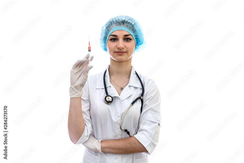 Nurse with syringe isolated on white background Nurse with syringe isolated on white background