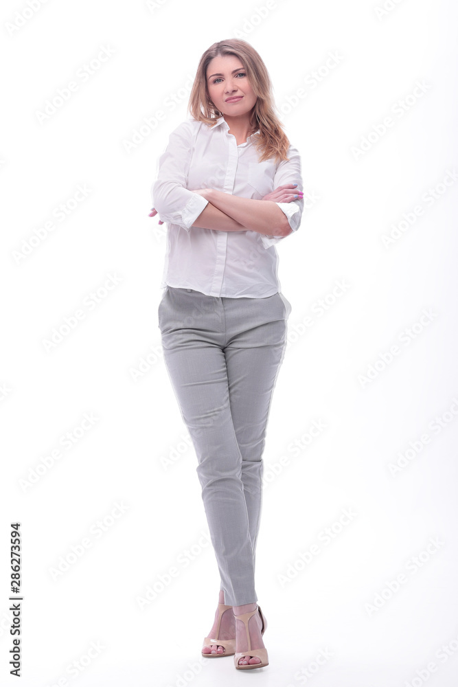 in full growth. confident young business woman in full growth. confident young business woman