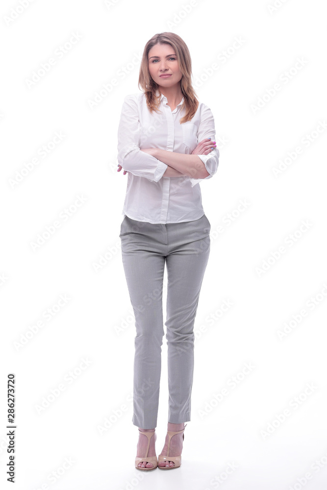 in full growth. confident young business woman in full growth. confident young business woman