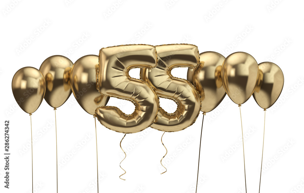 55th birthday gold balloon background. Happy Birthday. 3D Rendering ...