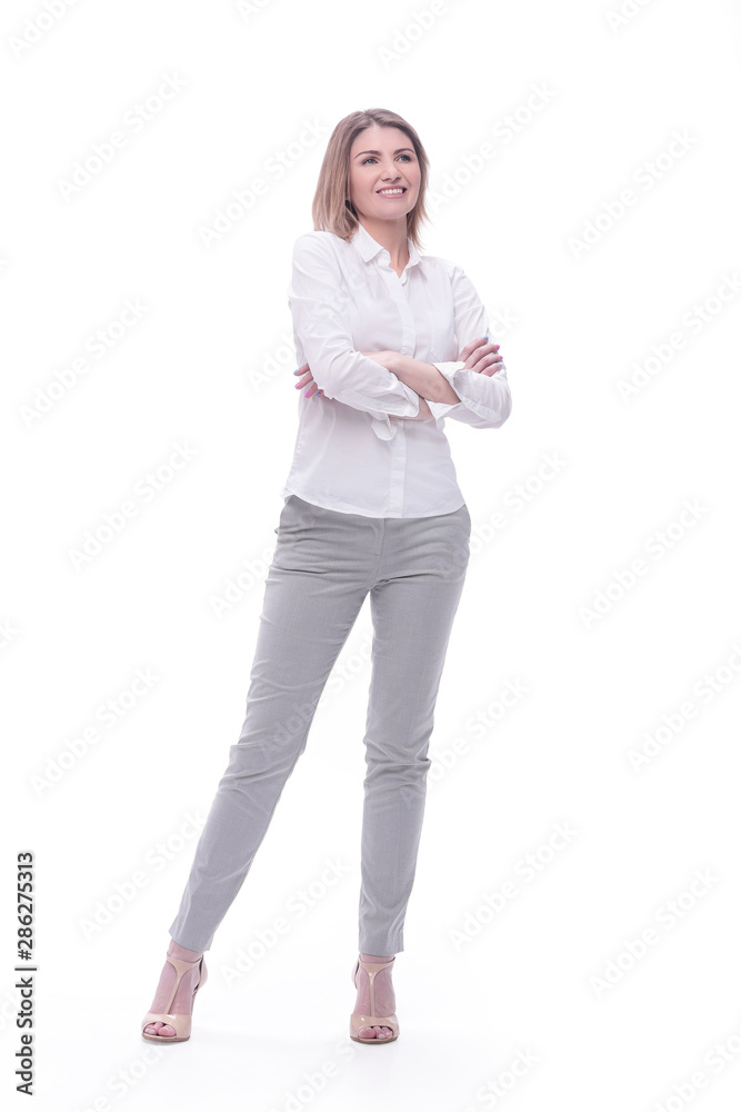 confident modern woman looking at copy space . isolated on white confident modern woman looking at copy space . isolated on white
