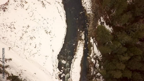Mountain river in the village of Elbrus aerial video shooting photo