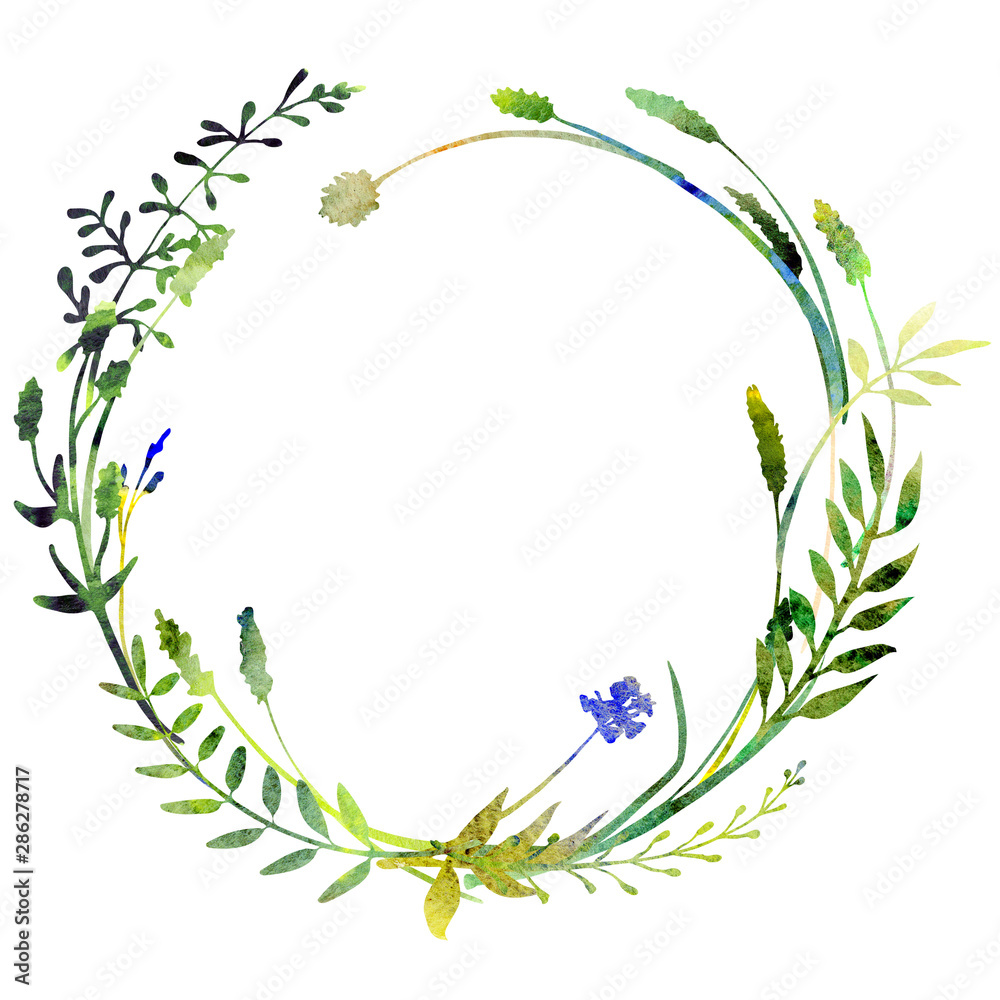 Watercolor herbal floral wreath.