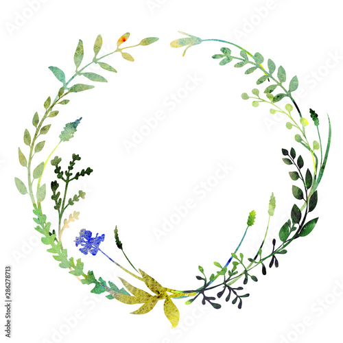 Watercolor herbal floral wreath.