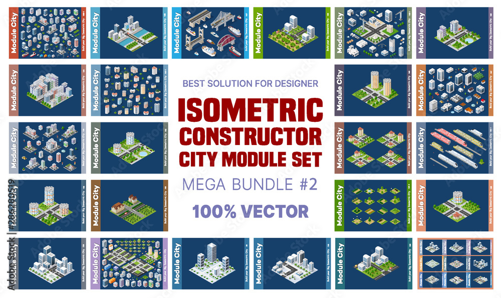 Isometric set of blocks module of areas - obrazy, fototapety, plakaty 
