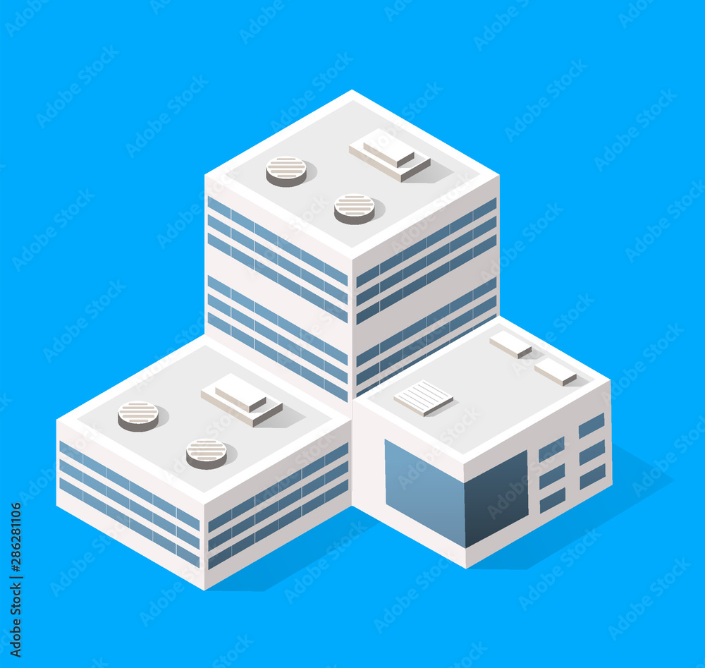 Cityscape design elements with isometric building