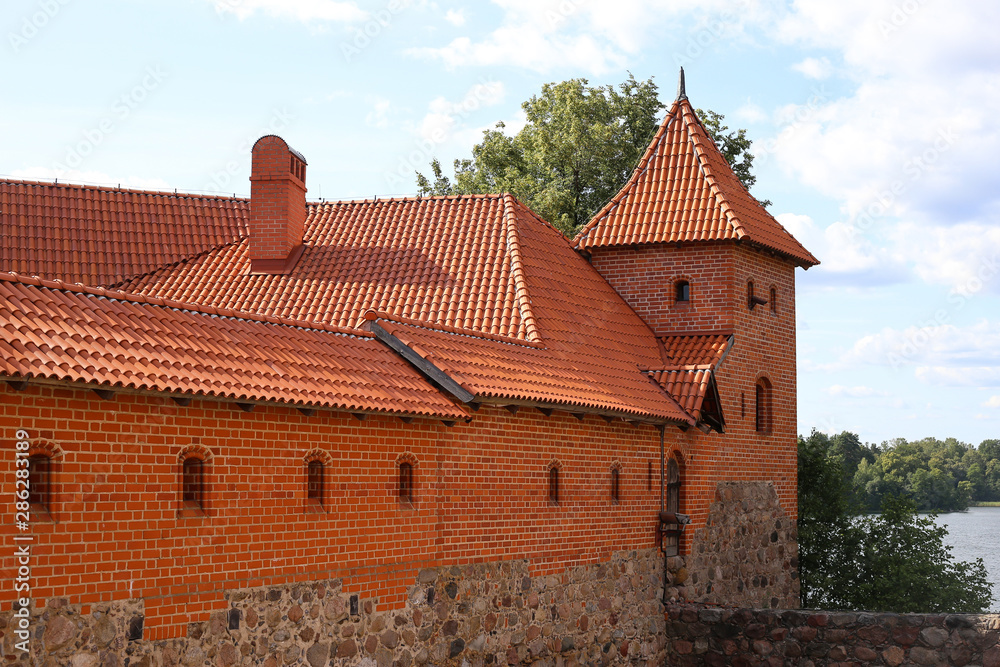 Part of Trakai Island Castle Museum in the early fall time. Trakai village, Lithuania.