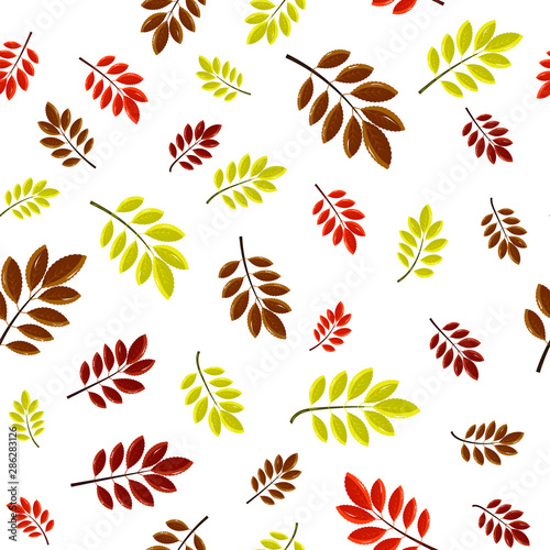 autumn seamless pattern with colorful leaves.Perfect for seasonal and Thanksgiving Day greeting cards,For textiles, packaging, fabric, wallpaper. hand drawing. 