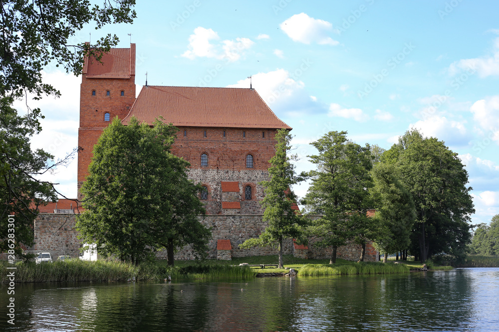 Trakai Historical National Park, UNESCO world heritage site, on beautiful summer day. Trakai Island Castle, major tourist medieval attraction,