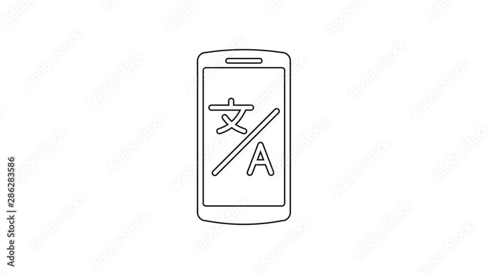 Black Online translator line icon on white background. Foreign language conversation icons in chat speech bubble. Translating concept. 4K Video motion graphic animation