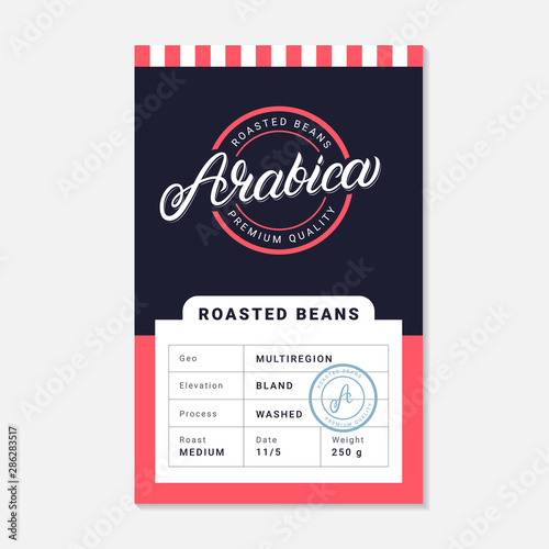 Arabica coffee beans packaging label design template