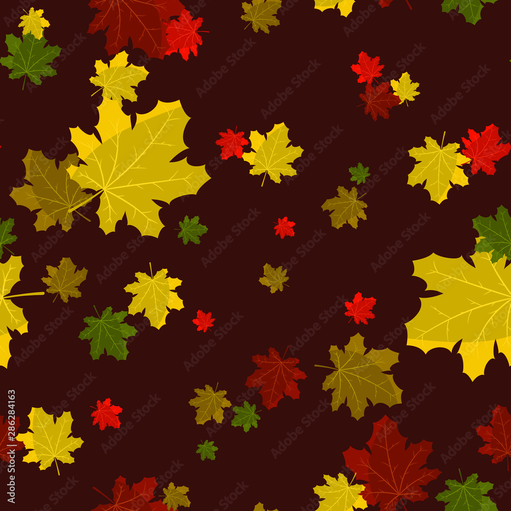 autumn seamless pattern with colorful maple leaves.Perfect for seasonal and Thanksgiving Day greeting cards,For textiles, packaging, fabric, wallpaper.  hand drawing.  