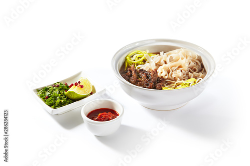 Traditional Vietnamese Soup Pho Bo with Beef Meat Isolated