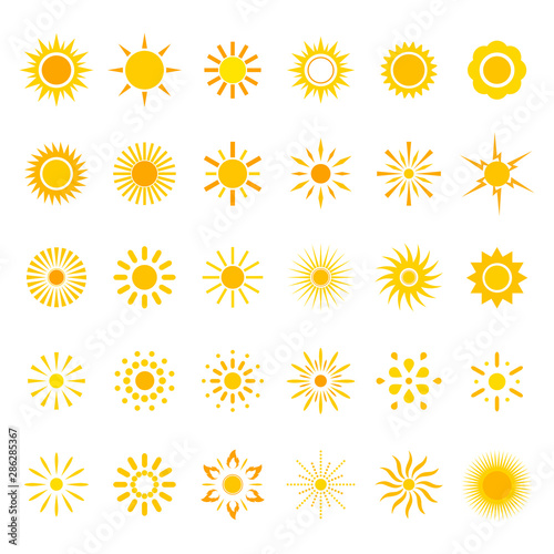 illustration Set symbols of the sun on a white background.