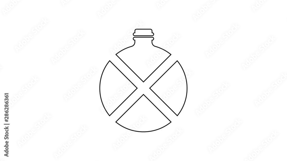 Black Canteen water bottle line icon on white background. Tourist flask icon. Jar of water use in the campaign. 4K Video motion graphic animation Black Canteen water bottle line icon on white background. Tourist flask icon. Jar of water use in the campaign. 4K Video motion graphic animation