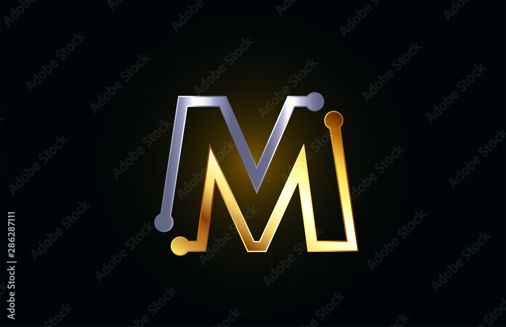 gold and silver metal letter M for alphabet logo icon design Stock ...