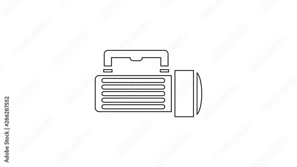 Black Flashlight line icon on white background. Tourist flashlight handle. 4K Video motion graphic animation Black Flashlight line icon on white background. Tourist flashlight handle. 4K Video motion graphic animation
