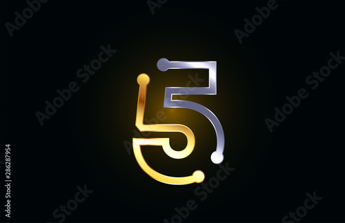 gold and silver metal number 5 for logo icon design