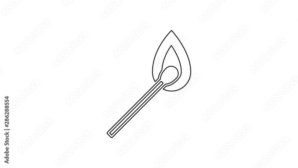 Black Burning match with fire line icon on white background. Match with fire. Matches sign. 4K Video motion graphic animation Black Burning match with fire line icon on white background. Match with fire. Matches sign. 4K Video motion graphic animation