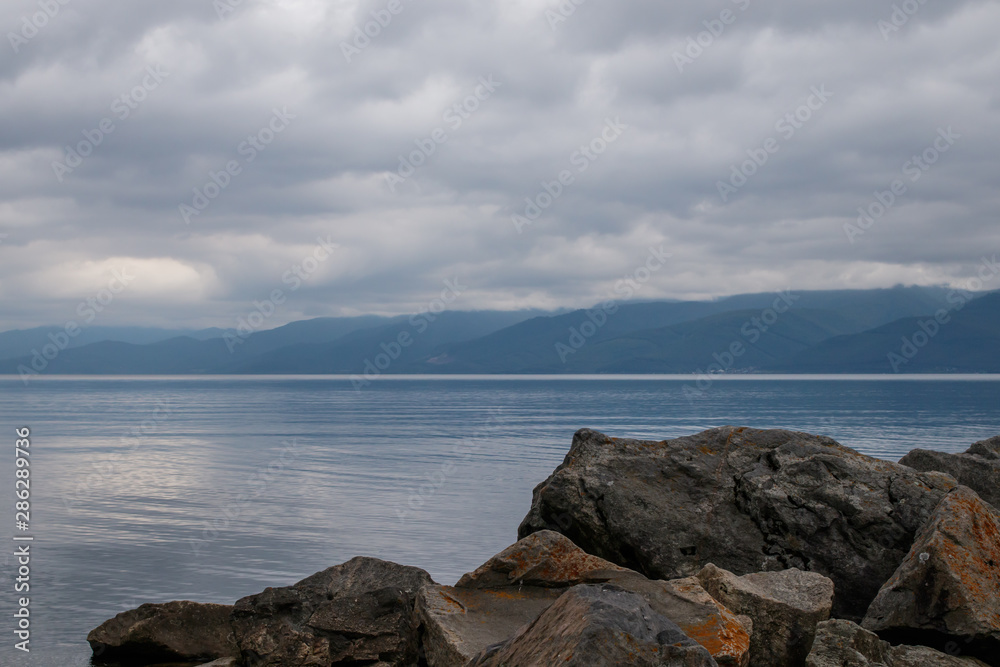 View of Lake Baikal in cloudy weather