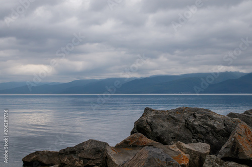 View of Lake Baikal in cloudy weather