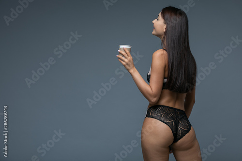 Portrait Of A Lovely Asian Woman Take Away Coffee Cup