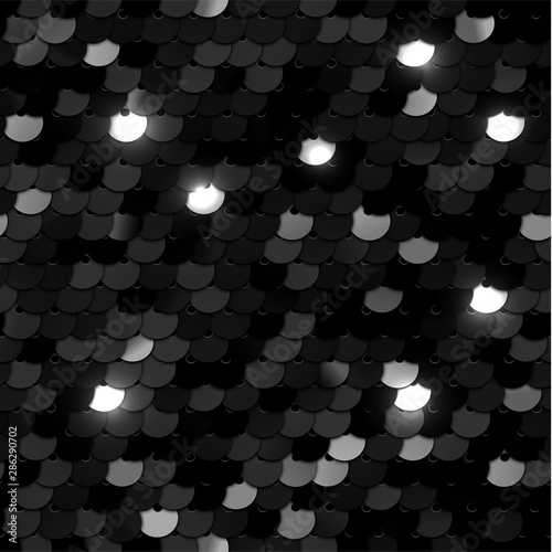 Seamless black texture of fabric with sequins